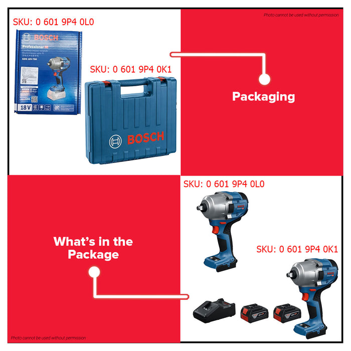 Buildmate x BOSCH SOLO & KIT 780Nm Impact Wrench 2x Battery 1x Charger GDS18V-780 06019P40L0 K1 BLC