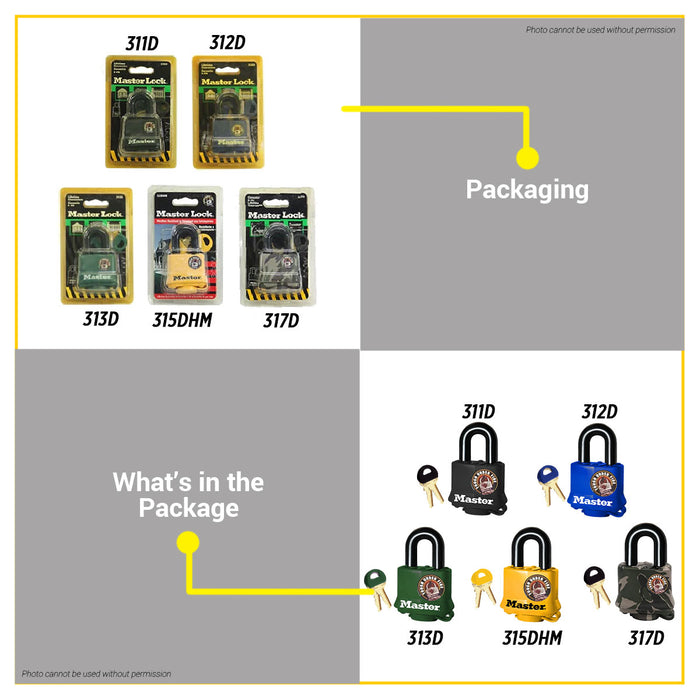 MASTER LOCK Weather Proof Padlock Pad Lock 1-3/4'' Black Blue Green Yellow Camouflage SOLD PER PIECE