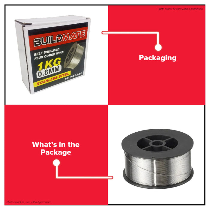 Buildmate Brand Flux Cored Self Shielding Wire 1KG Stainless Steel 0.8MM for welding applications HS02