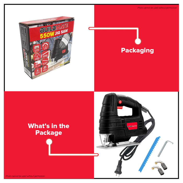 BUILDMATE Brand Jigsaw 550W Variable Speed Electric Saw for Wood Cutting JSV550C