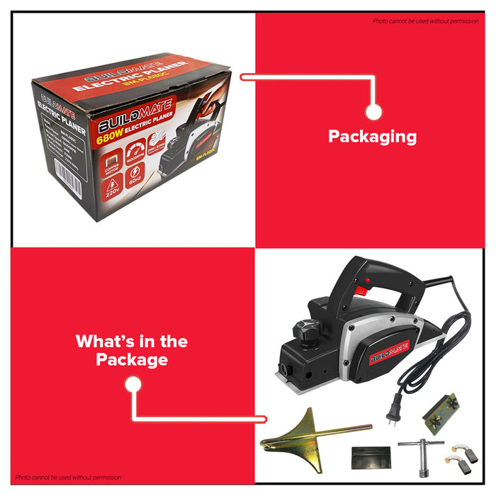 BUILDMATE Brand Electric Planer 680W 82mm 16000RPM for Woodworking Heavy Duty PL680C