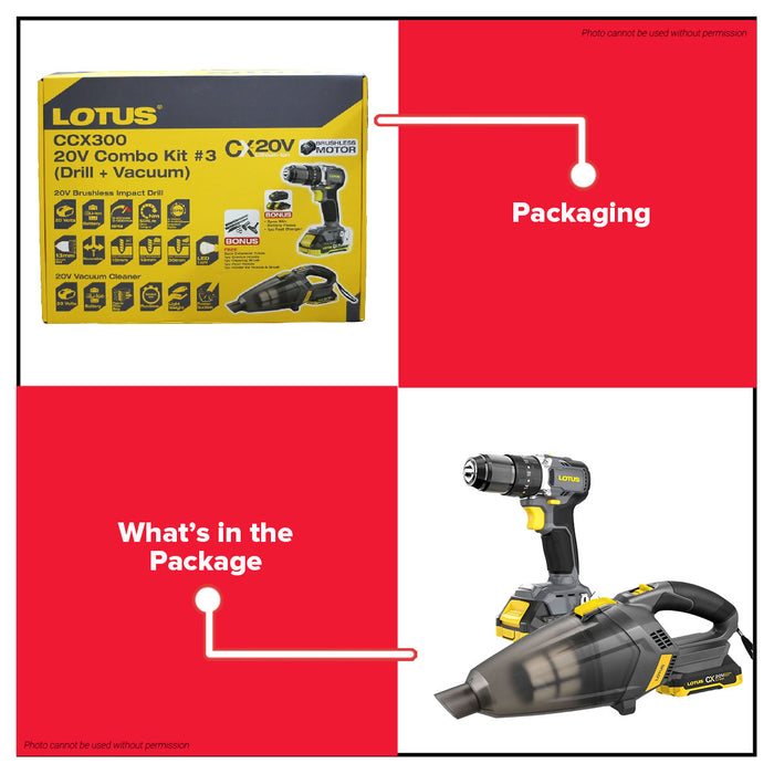Buildmate x LOTUS Combo Kit #3 20V Impact Drill + Portable Handy Vacuum Cleaner CCX300 LPT
