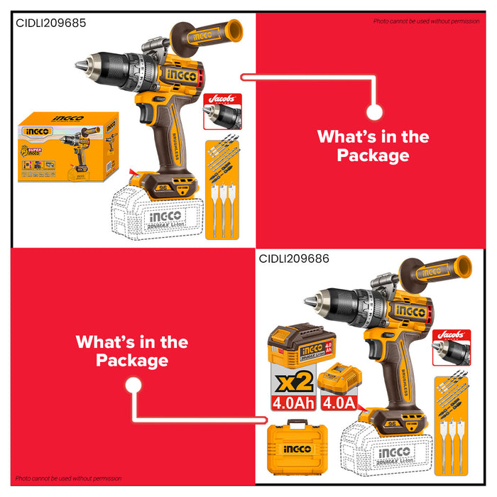 Buildmate x INGCO 20V Brushless Cordless Impact Drill w/ 2 Batteries & Charger for Drilling Tasks CIDLI20968 ICPT
