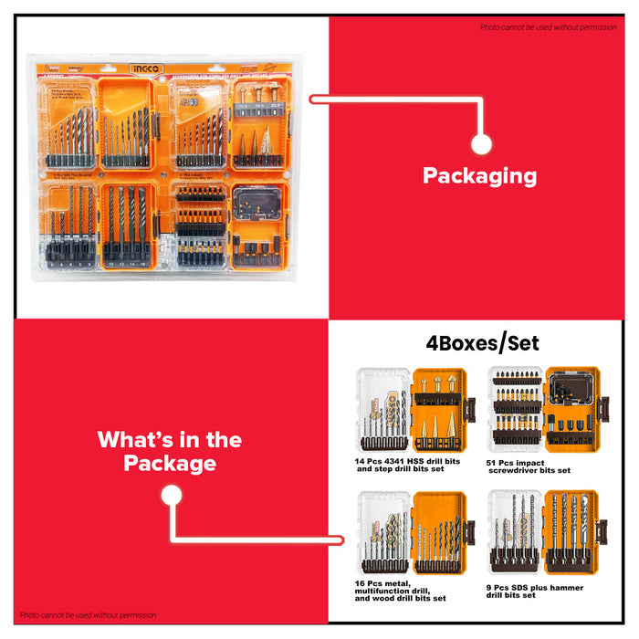 INGCO 4pcs Boxes/Set Accessories For Cordless Drill & Rotary Hammer | Power Tool Kit COS24094 - IHT