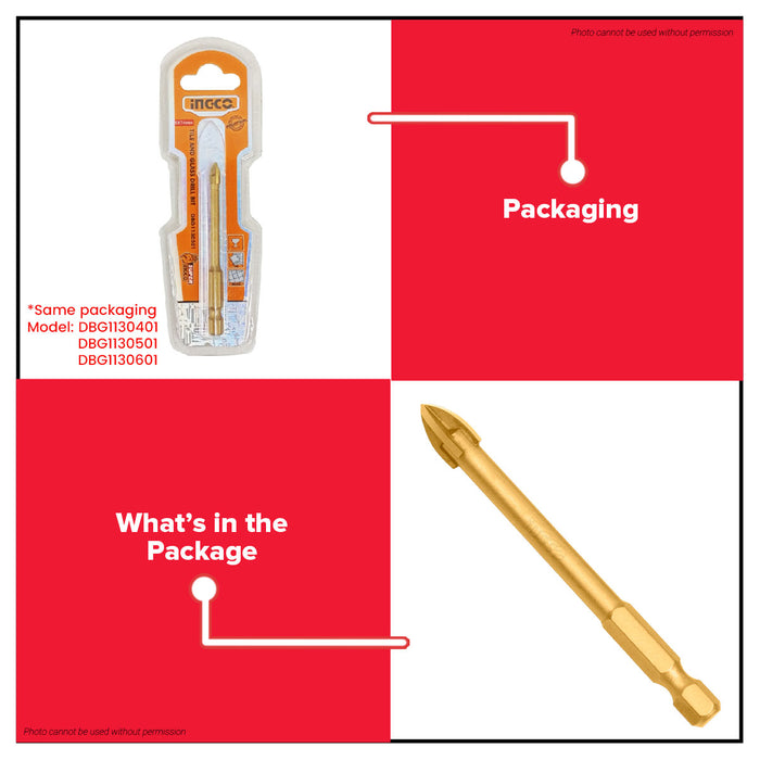 INGCO 1/4" Hex Shank Titanium-Coated Tile and Glass Drill Bit Precision Drilling Power Tool Accessories For Ceramic Porcelain Mirror IHT - BUILDMATE