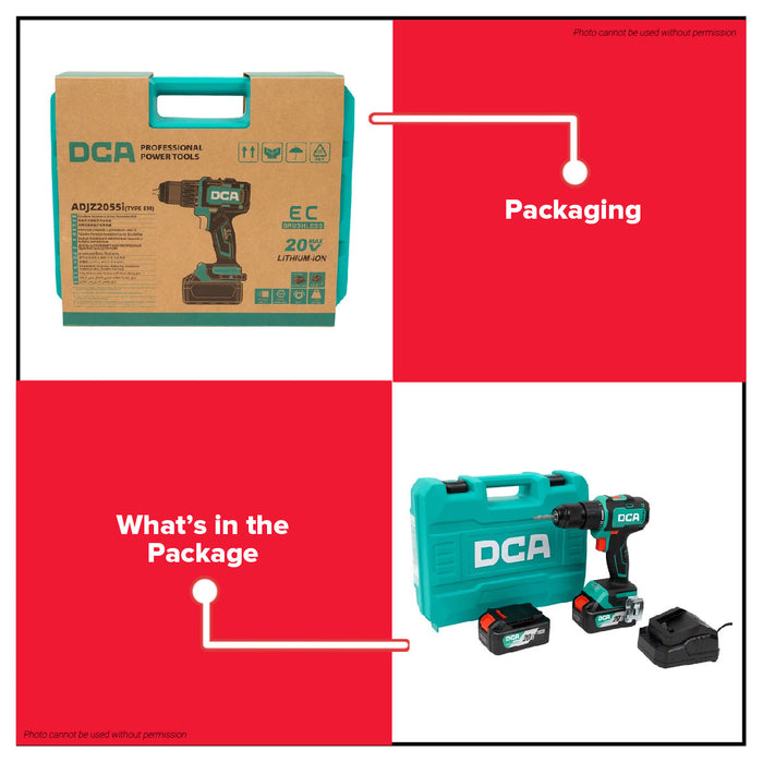 Buildmate x DCA 20V 400W Brushless Hammer Drill Driver 13mm 55Nm 2x4.0Ah w/ Charger ADJZ2055i EM