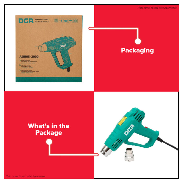 Buildmate x DCA Heavy Duty Heat Gun 2000W Light weight ; 3 Gear Adjustable Temperature & Air Flow AQB05-2000