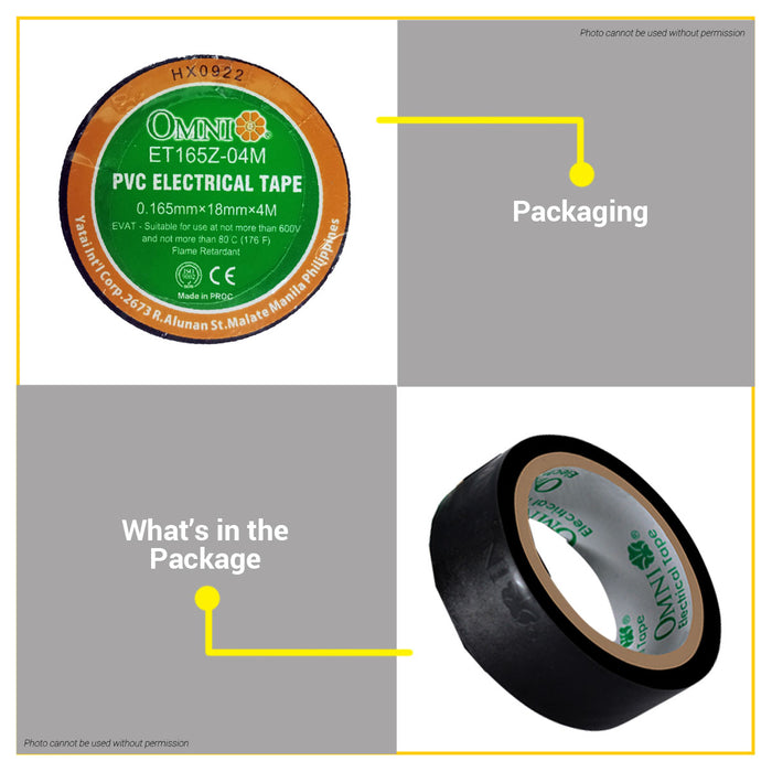 BUILDMATE Omni PVC Electrical Tape 4M /16M Black Insulating Wire Electric Tape ET155Z-04M / ET165Z-16M
