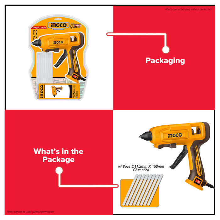 Buildmate x INGCO 45W Glue Gun 11.2mm w/ 8 Glue Sticks GG408 IPT