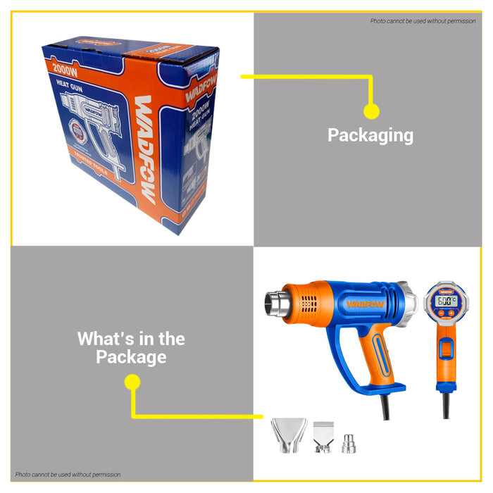 BUILDMATE Wadfow Heat Gun 2000W Hot Air Gun Blower Adjustable Temperature with LCD Display Shrink Wrapping Drying Tool WHG1530 - WPT