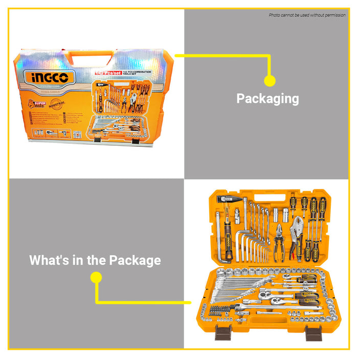 BUILDMATE Ingco 142pcs Combination Tools Set Screwdriver & Wrench Mixed Home Repair DIY Hand Tool Kit HKTHP21421 - IHT