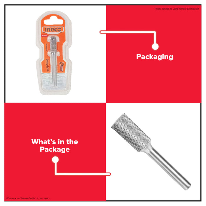 INGCO 6mm Shank Tungsten Carbide Rotary Burr Cylindrical Flame Conical Tree Shape For Die Grinder Metal Wood Carving & Polishing - IHT
