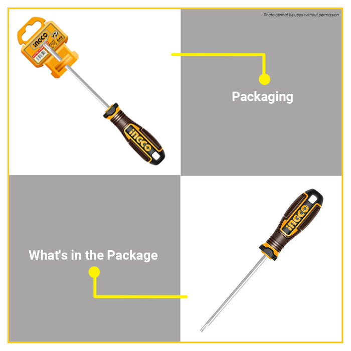 BUILDMATE Ingco Torx Screwdriver T10x100mm Star Shape Tip Magnetic Screw Driver Hand Repair Tools HSDX10100 - IHT