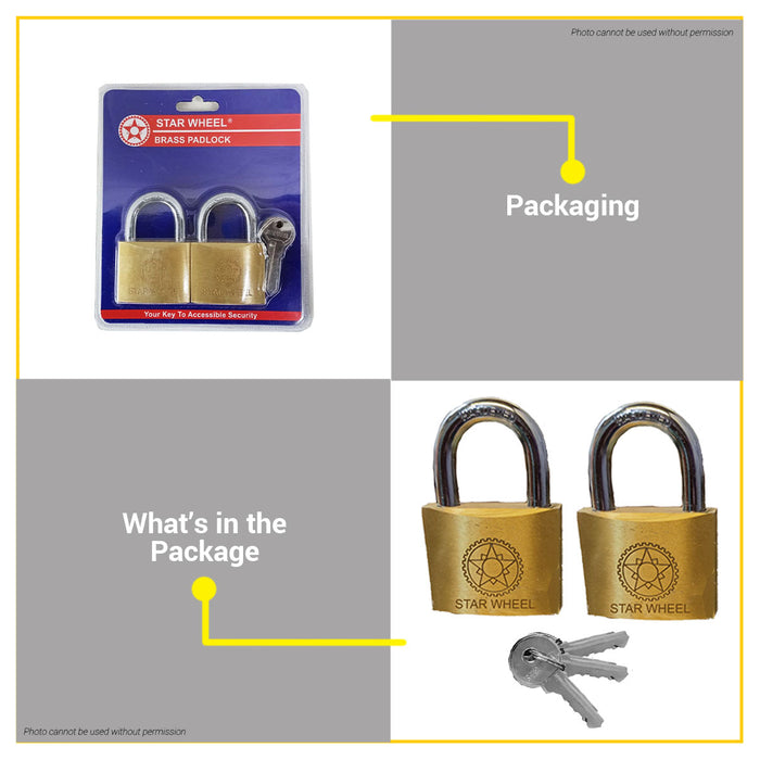 Starwheel 2-pcs Keyed Alike Brass Padlock 30mm / 40mm / 50mm