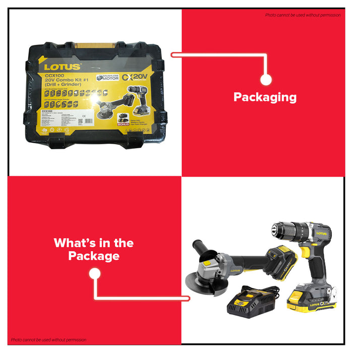 Buildmate x LOTUS COMBO KIT 20V #1 Impact Drill and Angle Grinder Lutos CCX100 LPT