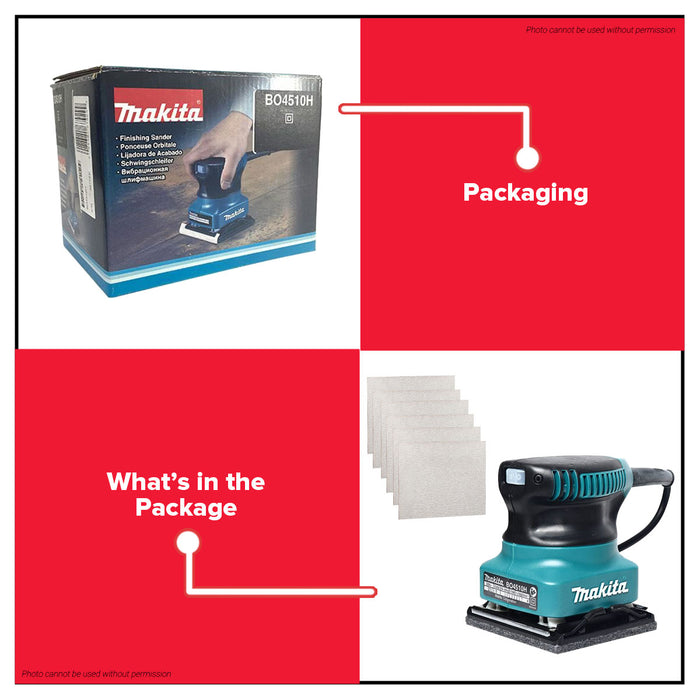Buildmate x MAKITA 170W 1/4 Sheet Finishing Palm Sander 12000OPM Soft Grip Wood Sander BO4510H