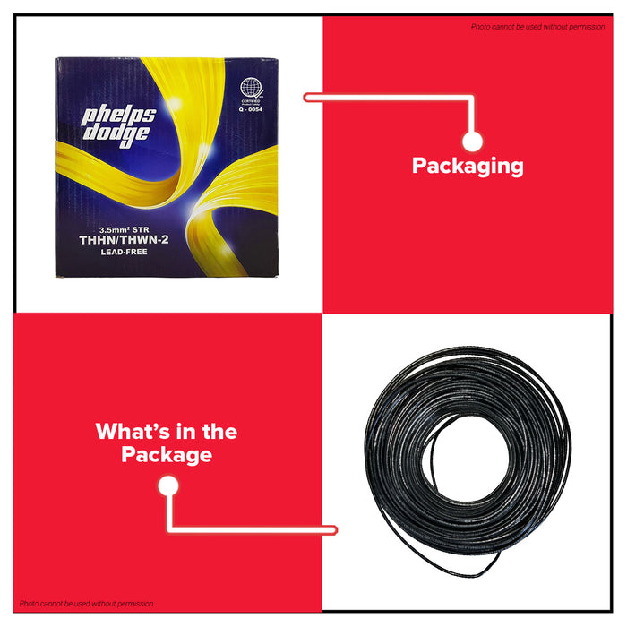 Buildmate x Phelps Dodge THHN Electrical Wire #12 AWG 3.5mm² 7 Strands Black 150M