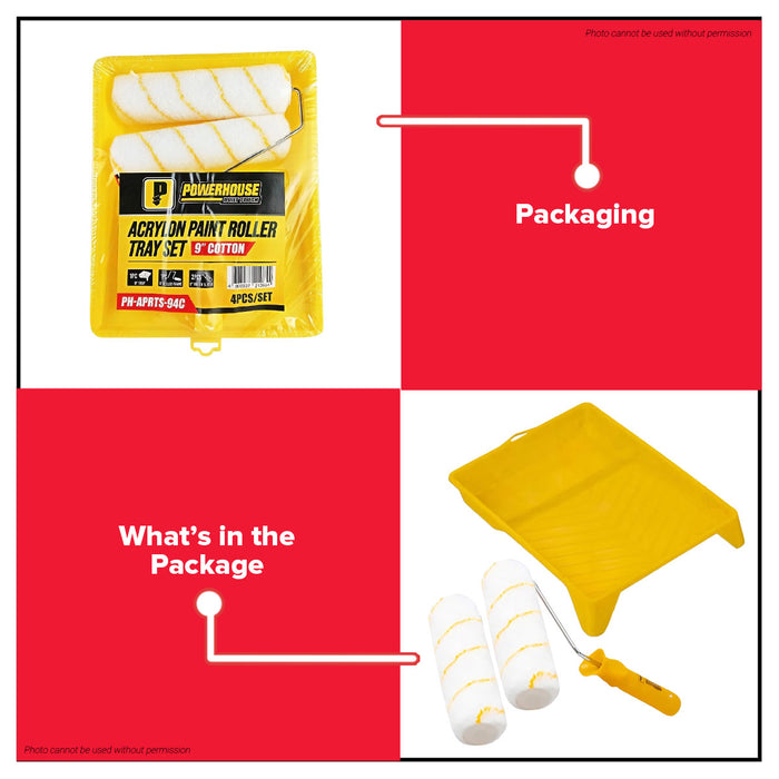 Buildmate x POWERHOUSE Paint Roller Tray & Refill Set 4” / 7” / 9” Cotton Handle PH-MPRRS / PH-APRTS PHHT