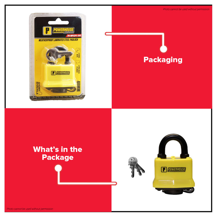 PowerHouse 40mm Weatherproof Laminated Steel Padlock PH-WPLSPL-S40 PHDH