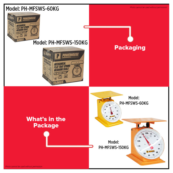PowerHouse 60kgs | 150kgs Mechanical Flat Tray Spring Weighing Scale PH-MFSWS-60KG | PH-MFSWS-150KG PHHT