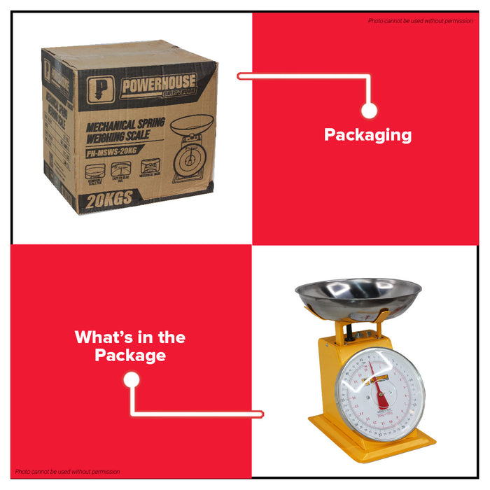 PowerHouse 20kg Mechanical Measuring Weighing Scale with Removable Pan Manual Analog Spring Dial Scale for Kitchen & Market Use PH-MSWS-20KG - PHHT