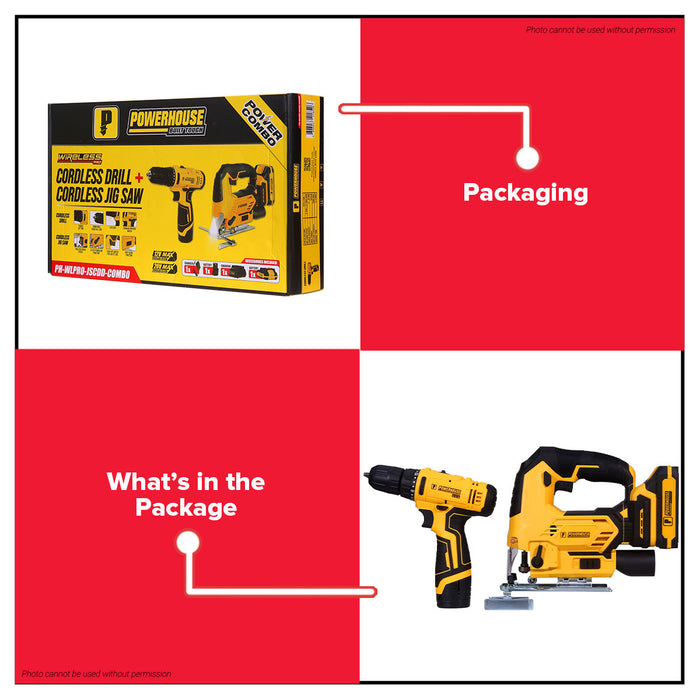 Buildmate x PowerHouse Power Combo Cordless Jigsaw 20V and Cordless Drill/Driver 12V Set PH-WLPRO-JSCDD-COMBO