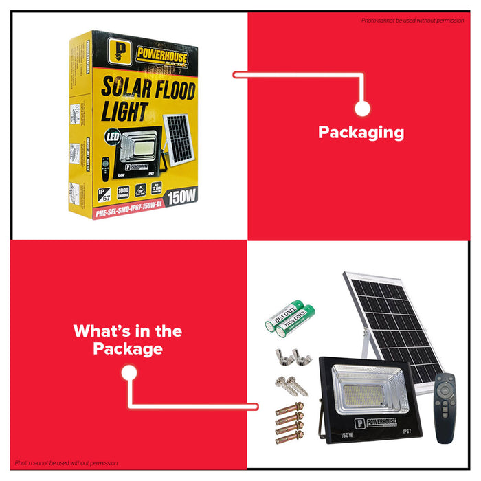 BUILDMATE Powerhouse LED Solar Flood Light 150W IP67 6500k Day Light Outdoor Weatherproof Solar-powered Security Light PHE-SFL-SMD-IP67-150W-DL PHE