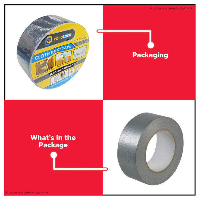 BUILDMATE x POLOLOCK Cloth Duct Tape Gray 0.26mm x 50mm x 30y – Heavy-Duty Waterproof Adhesive Tape for Repair & Sealing