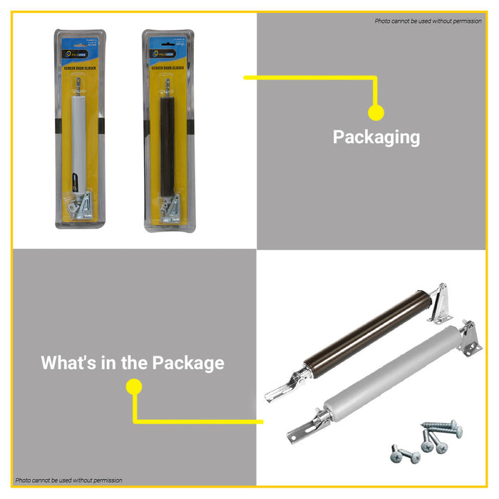 BUILDMATE Pololock Pneumatic Screen Door Closer Silver / Brown Tube Type Swing Soft Closing Aluminum with Screw PL88100 / PL88007