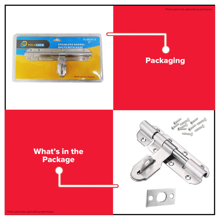 BUILDMATE x POLOLOCK Stainless Barrel Bolt W/Hasp 4,6,8,10