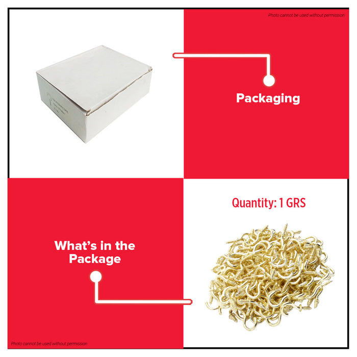 BUILDMATE x POLOLOCK B/P Cup Hook ½", ⅝", ¾", ⅞", 1", 1-¼", 1-½", 2" | Brass-Plated Steel Hook for Hanging & Organizing