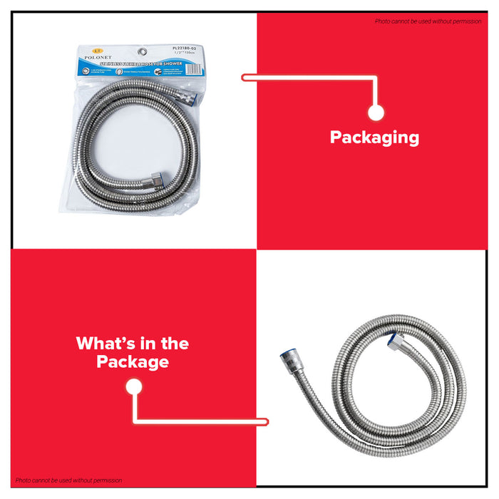 Buildmate x Pololock by Polonet Stainless Shower Hose 1/2" x 150cm Copper Core Corrosion-Resistant PL22180-02