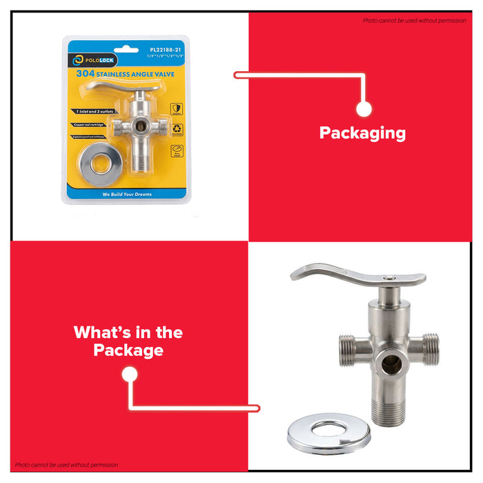 Buildmate x Pololock Stainless Angle Valve 1/2 X 1/2 X 1/2 X 1/2 304 PL22188-21