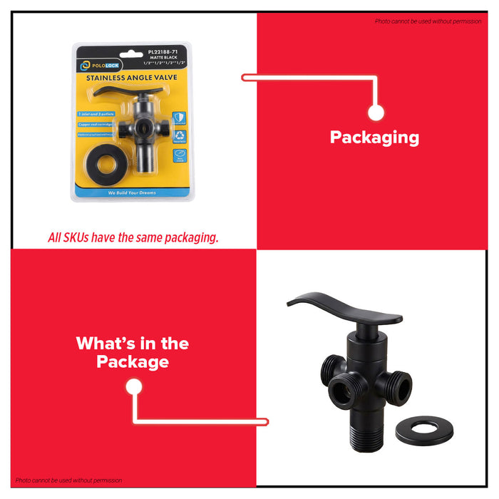 Buildmate x Pololock Matte Black Stainless Angle Valve 1/2" 1-4 Outlets 304 Steel PL22188-67-72