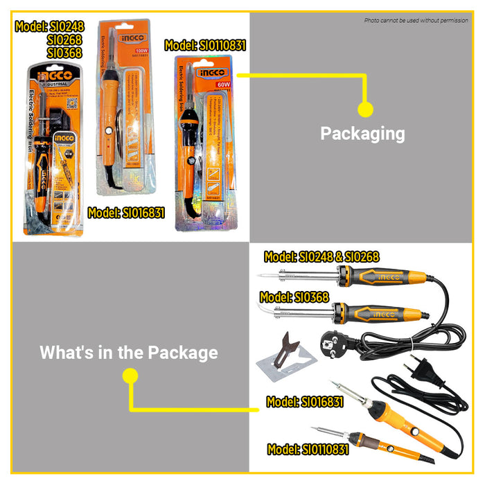 BUILDMATE Ingco Electric Soldering Iron 40W / 60W / 100W Straight / Flat Tip Head Electric Welding Iron Soldering Pen Hand Repair Tools - IHT
