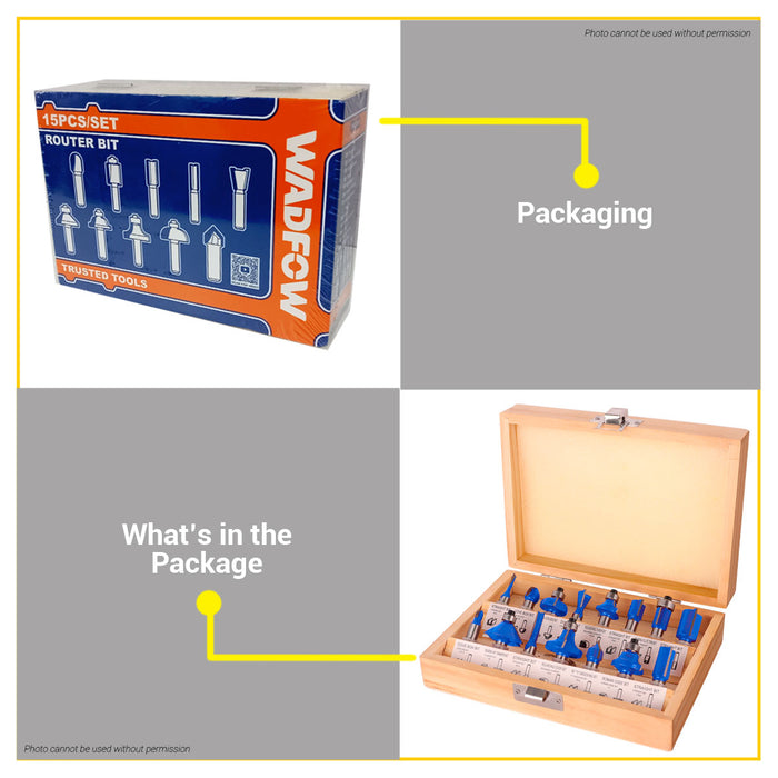 BUILDMATE Wadfow 15PCS/SET Router Bit 1/2" / 1/4" Shank Diameter Shaping Milling Trimming Woodworking Bits SOLD PER SET - WHT