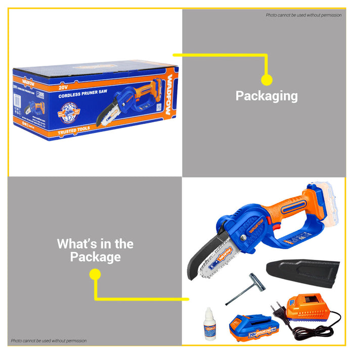 BUILDMATE Wadfow 20V Lithium-Ion Cordless Pruner Saw 130cm Rechargeable Handheld Chainsaw Pruner Tree Pruning Branch Cutter Wood Garden Trimming Saw WCLP552 - ICPT