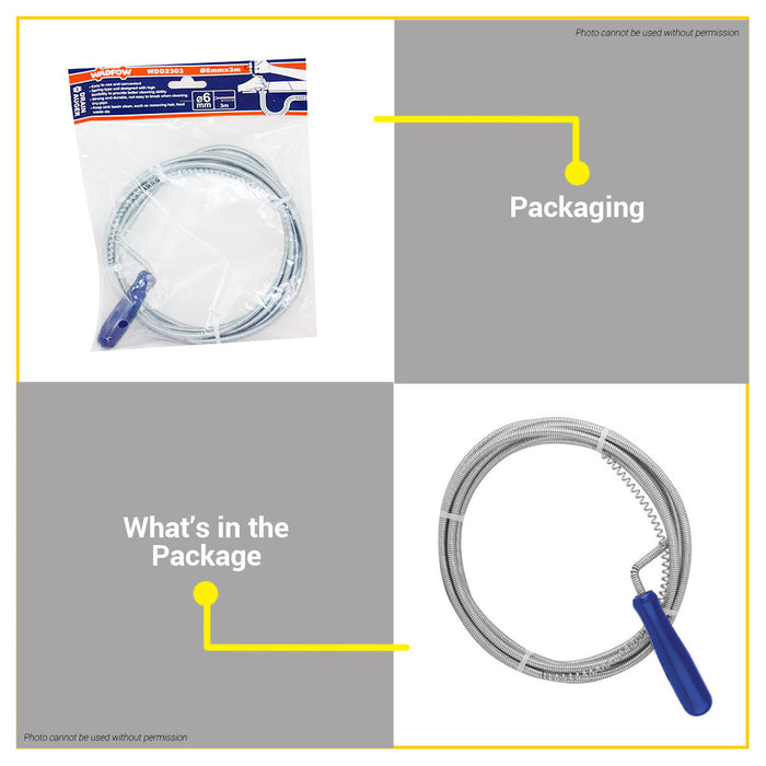 BUILDMATE Wadfow Flexible Plated Spring Steel Drain Auger Wire Sewer Manual Plumbing Snake Sink Cleaner Drain Rod Cable Pipe Auger SOLD PER PIECE - WHT