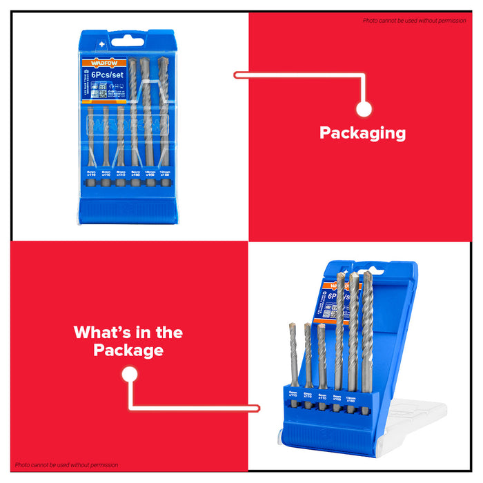WADFOW 6pcs SDS Plus Hammer Drill Bits Set WHD6B06 WHT
