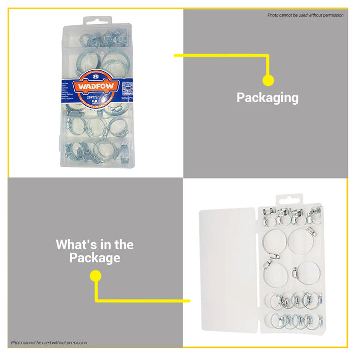 BUILDMATE Wadfow 26PCS/SET Hose Clip Assortment Plumbing Carbon Steel Assorted Jubilee Clamp Hose Fastener Kit WHUAB01 - WHT