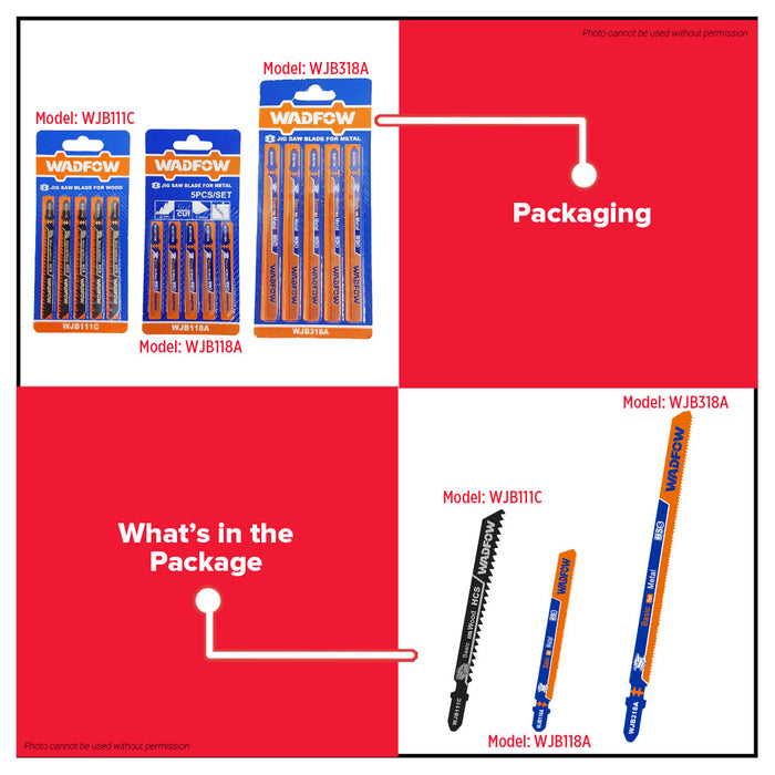 BUILDMATE Wadfow 5PCS/SET 110mm Jig Saw Blade 21TPI HSS Metal Milled Clean Cut Saw Jigsaw Blades For Metalworking WJB318A - WHT