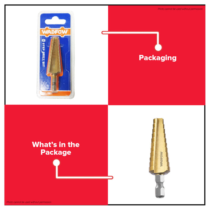 WADFOW Titanium Step Drill Bit HSS 1/4" Hex Shank Metal Wood Plastic Sheet Cone Drilling Tool for Power Drill - WHT