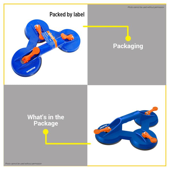 BUILDMATE Wadfow 75kg Triple Suction Cup Glass Sucker Lifter with ABS Handle Vacuum Gripper Tool Three Claw Glass Carrier WKR1G75 - WHT