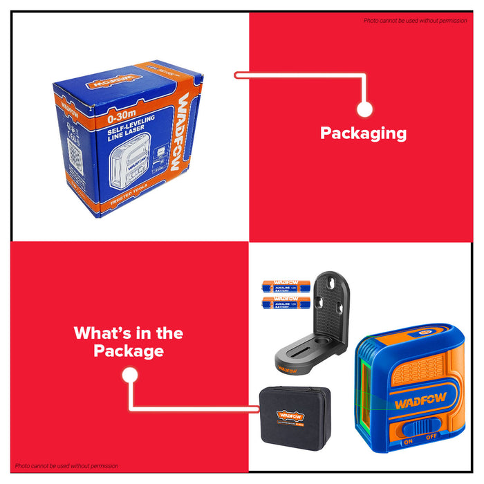 BUILDMATE Wadfow 0-30m Self Leveling Line Laser Horizontal & Vertical Cross Dual Line Green Laser Level Measuring Tool WLE2M03 - WPT