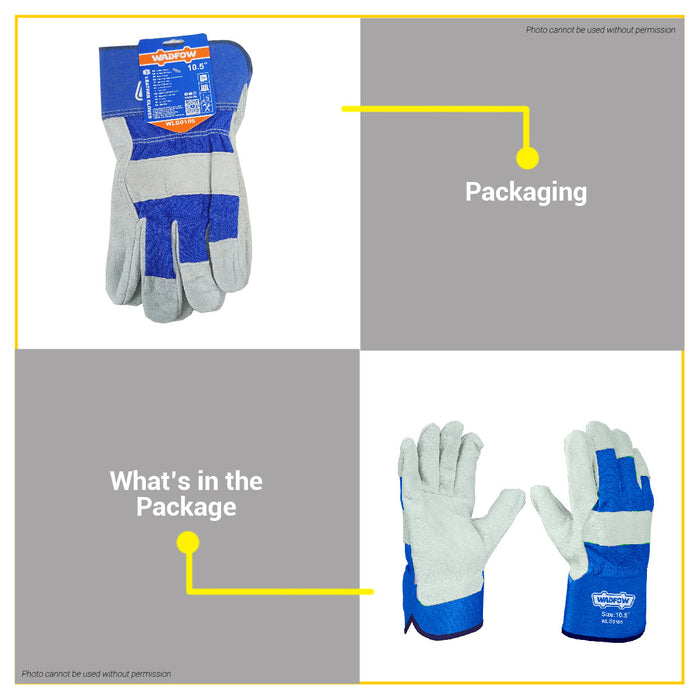 BUILDMATE Wadfow Leather Cowhide Gloves 10.5" Double Stitched Gunn Cut With Keystone Thumb Multipurpose Work Protective Gloves WLG0105 - WHT