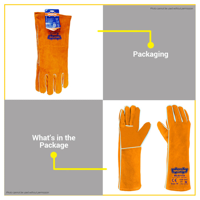 BUILDMATE Wadfow Welding Cowhide Leather Gloves 14" Multipurpose Heavy Duty Welders Safety Work Protective Gloves  WLG2114 - WHT