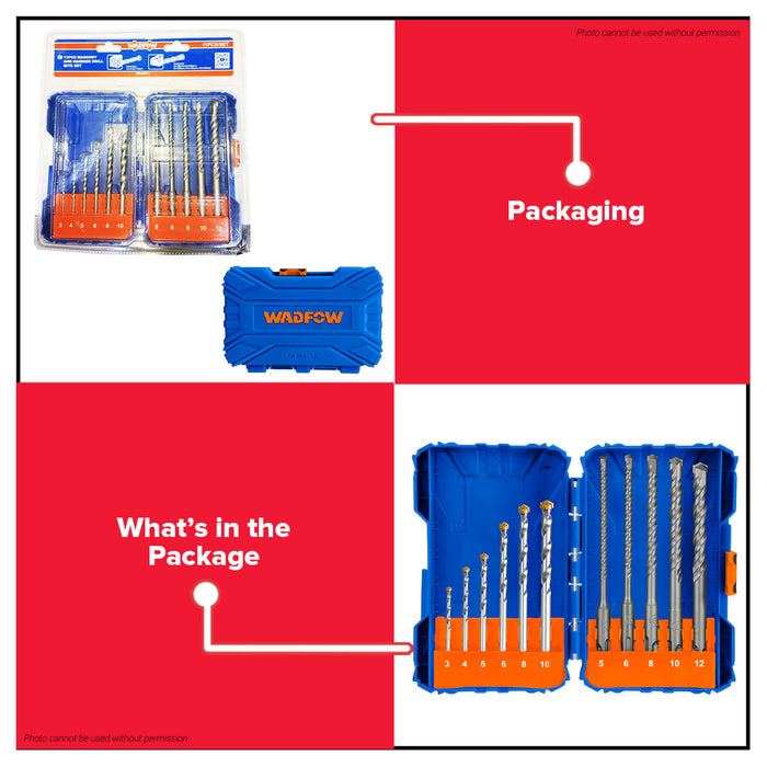 WADFOW 11pcs/set Masonry and Hammer Drill Bits Set WMJ6511 WHT - BUILDMATE