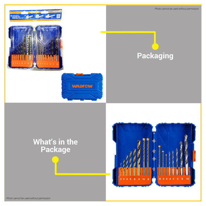 BUILDMATE Wadfow 16pcs Metal, Masonry And Wood Drill Bits Set Multi-Purpose Twist Drilling Accessories Tool Set for Power Drill WMJ6516 - WHT