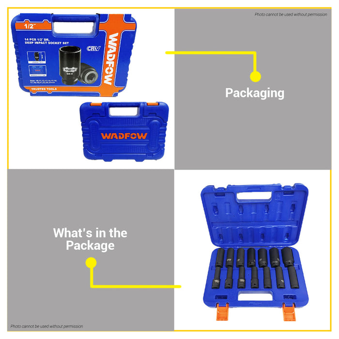 BUILDMATE Wadfow 14pcs 1/2" Dr. Deep Impact Socket Set WMS4D02 - WHT