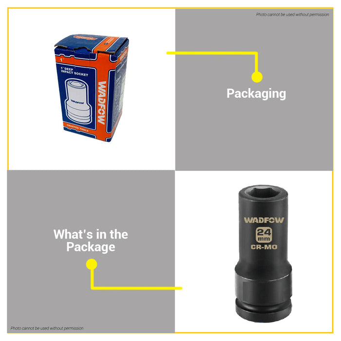 BUILDMATE Wadfow 1" Deep Impact Socket 19mm - 65mm Heavy Duty Impact Wrench Deep Drive Hex Socket For Mechanical & Automotive SOLD PER PIECE - WHT